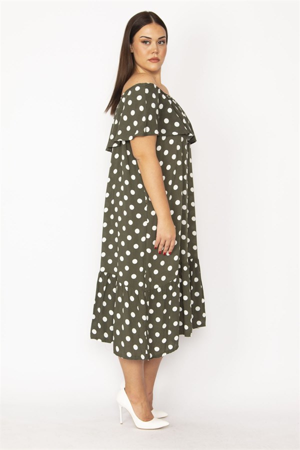Kadın Haki Yakası Lastik Ve Volan Detaylı Dokuma Viskon Kumaş Elbise 65N28954