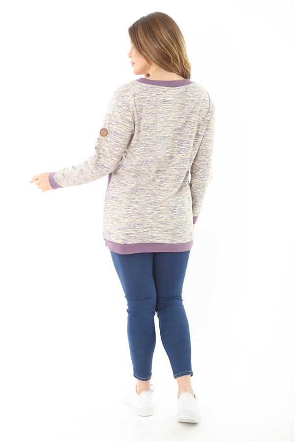 Kadın Büyük Beden Lacivert Süs Düğme Ve Kup Detaylı Sweatshirt 65N37121