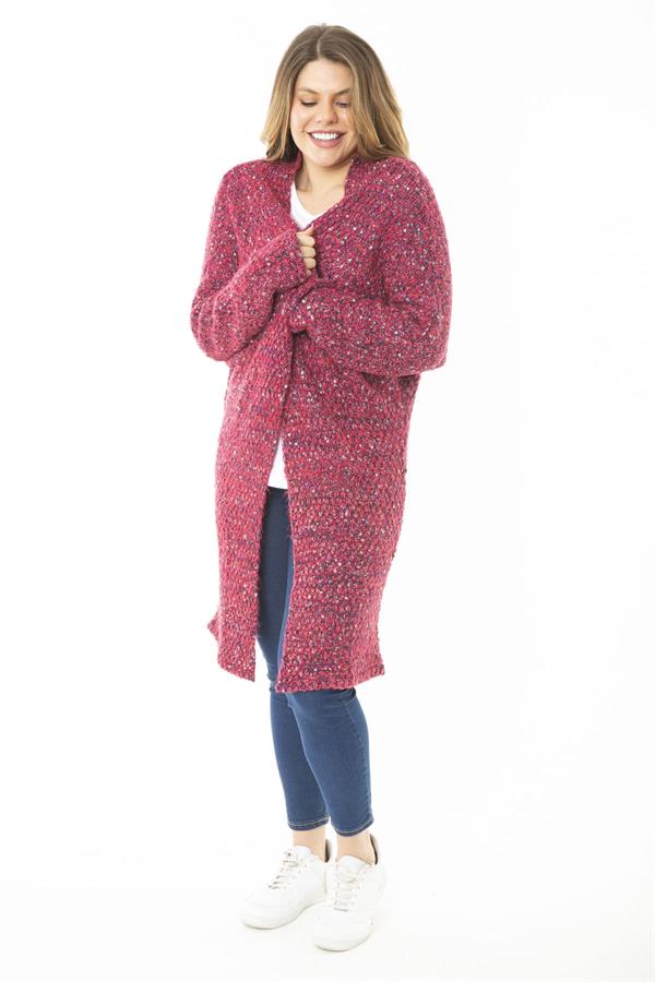 Kadın Büyük Beden Renkli Triko Kalın Hırka 65N37137