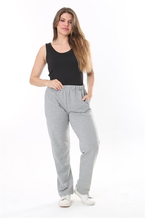 Kadın Büyük Beden Füme Biye Detaylı Yan Cepli Beli Lastikli Eşofman Alt 65N37840