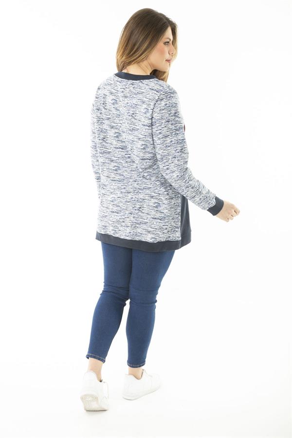 Kadın Büyük Beden Lacivert Süs Düğme Ve Kup Detaylı Sweatshirt 65N37121