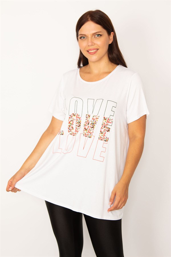 Kadın Beyaz Ön Baskılı Rahat Kesim Tunik 65N34198