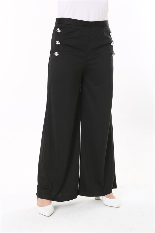 Kadın Büyük Beden Beyaz Süs Metal Düğmeli Cepsiz Pantolon 65N37817