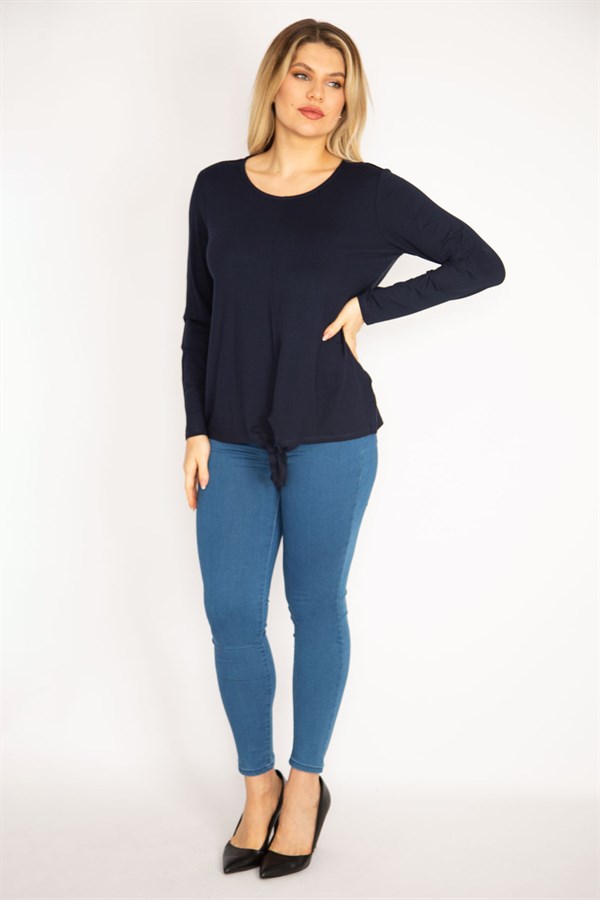 Kadın Lacivert Ön Bağlama Detaylı Bisklet Yaka Bluz 65N35217
