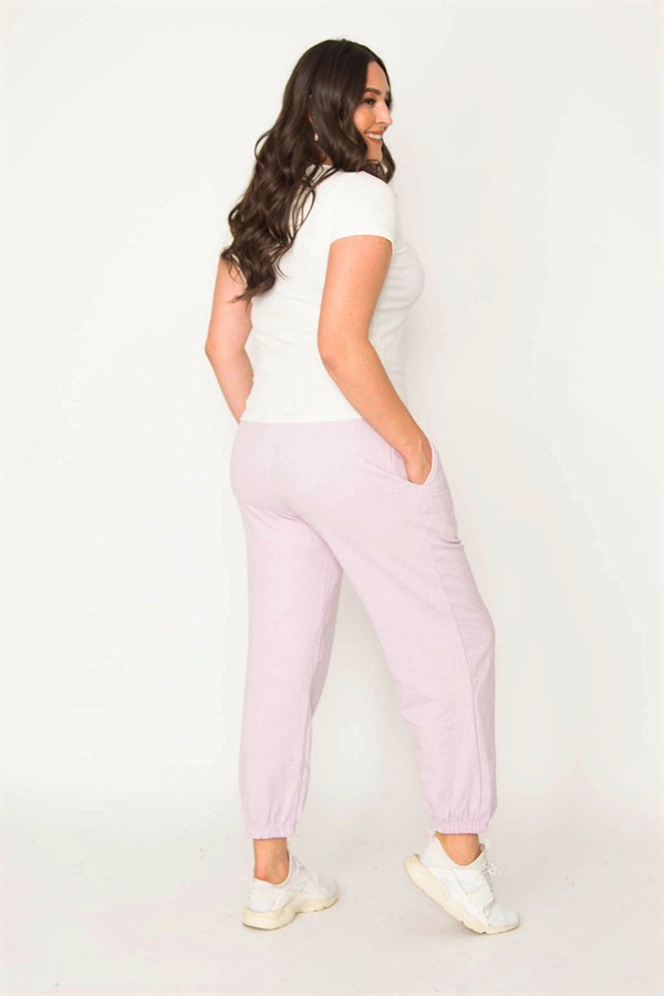 Kadın Gri Pamuklu Kumaş İçi Şardon Paça Ve Bel Lastikli Cep Detaylı Eşofman Alt  65N30436