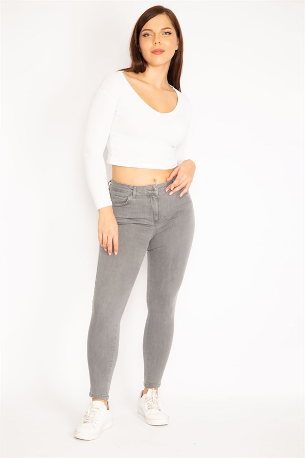 Kadın Gri 5 Cepli Likralı Kot Pantolon 65N34864