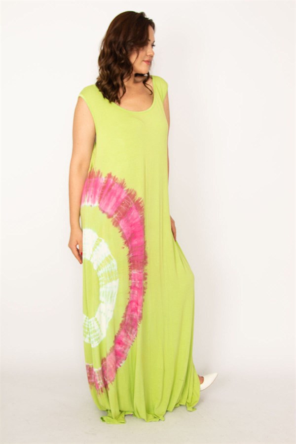 Kadın Yeşil Batik Baskılı Maksi Boy Elbise 65N33886