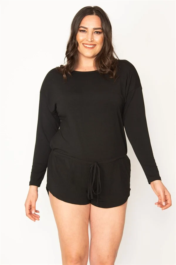 Kadın Siyah Viskon Şort Tulum 65N30455