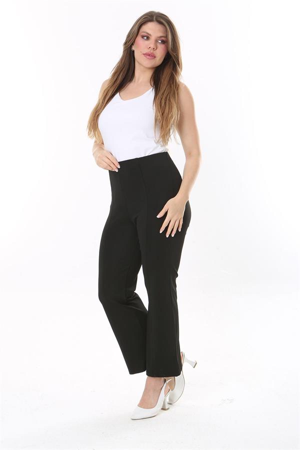 Kadın Büyük Beden Siyah Gizli Kemer Önü Çima Dikişli Likralı Pantolon 65N37903