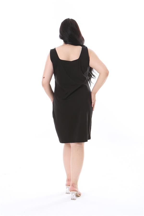 Kadın Büyük Beden Siyah Kalın Askılı Tunik Elbise 65N38240