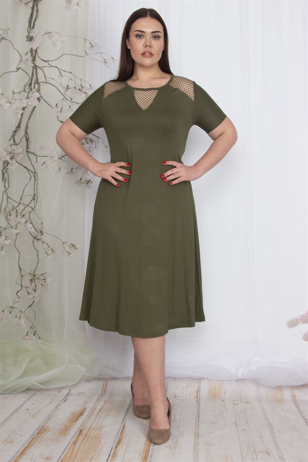 Kadın Haki File Detaylı Viskon Elbise 65N24063