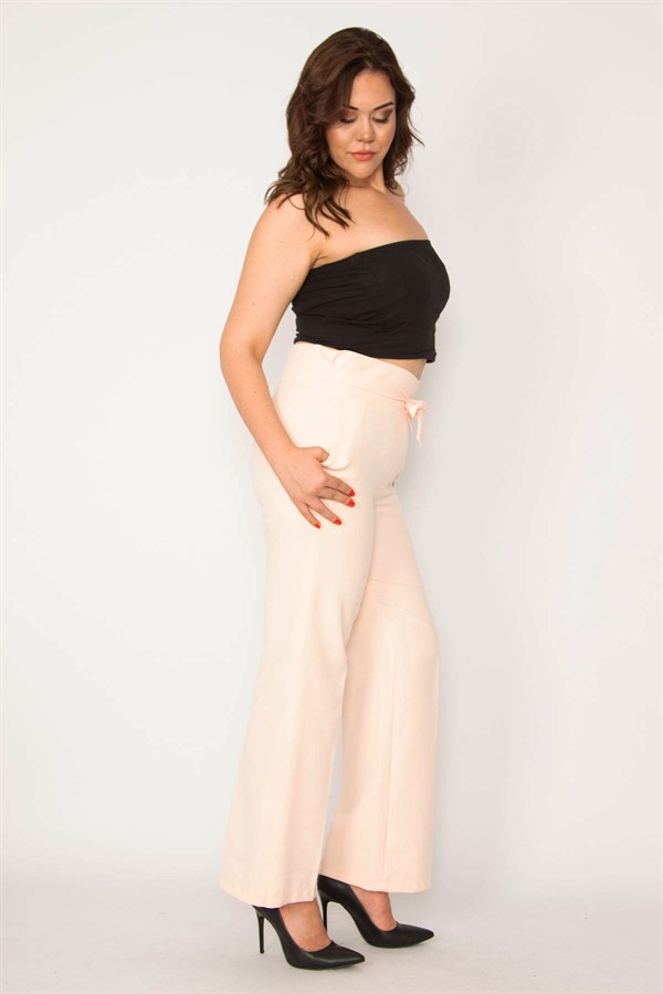 Kadın Hardal Beli Kuşak Bağlamalı Yan Gizli Fermuarlı Pantolon 65N33793