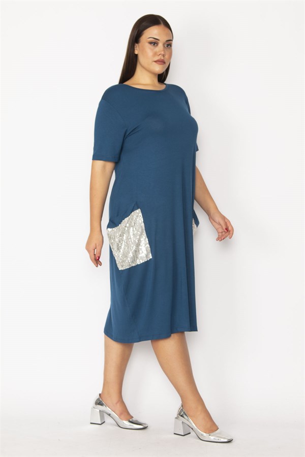 Kadın Bordo Cebi Payet Detaylı Viskon Elbise 65N28931