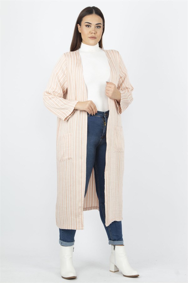 Kadın Pudra Cep Detaylı Çizgili Kap 65N33162