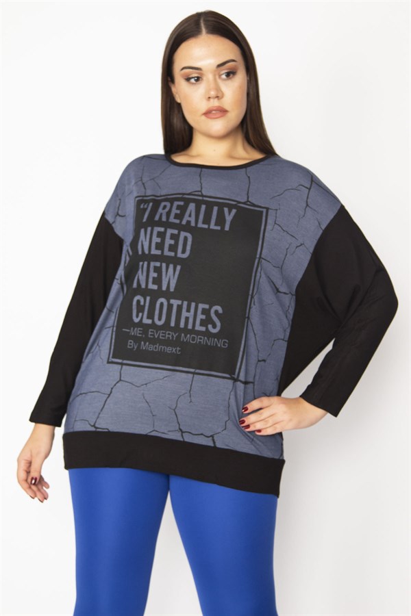 Kadın Siyah Yarasa Kol Ön Detaylı Tunik 65N29491