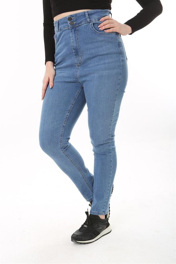 Kadın Büyük Beden Mavi Yüksek Bel Dar Paçalı Likralı 5 Cep Kot Pantolon 65N37642