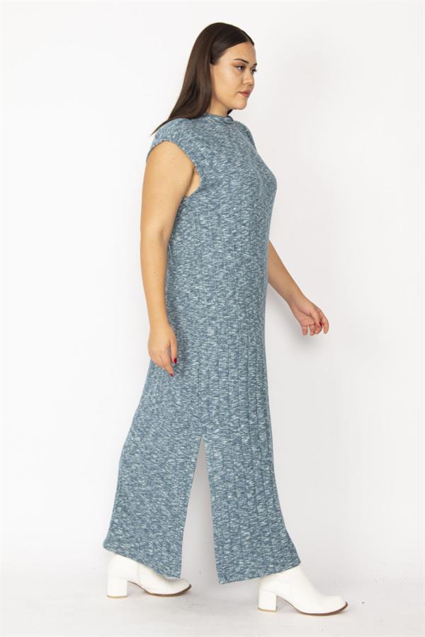 Kadın Gri Dik Yakalı Yan Yırtmaçlı Likralı Elbise 65N28715