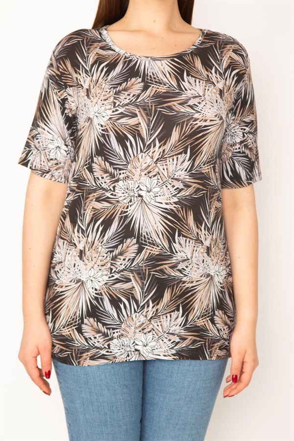 KADIN VİZON BİSİKLET YAKALI DESENLİ BLUZ