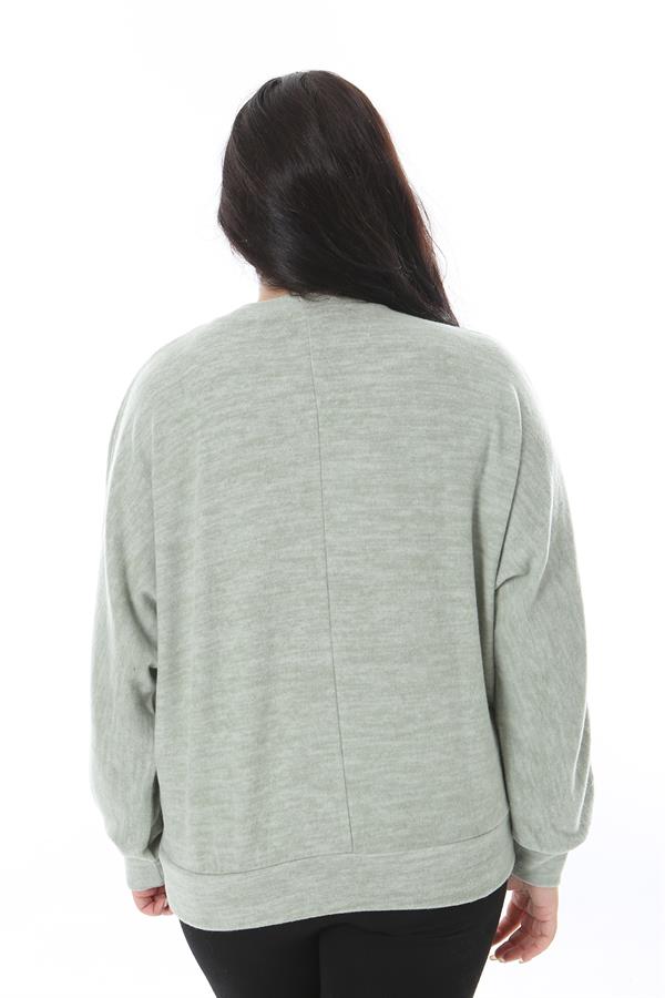 Kadın Büyük Beden Yeşil Yumoş Kumaş Yarasa Kollu Bluz 65N38636