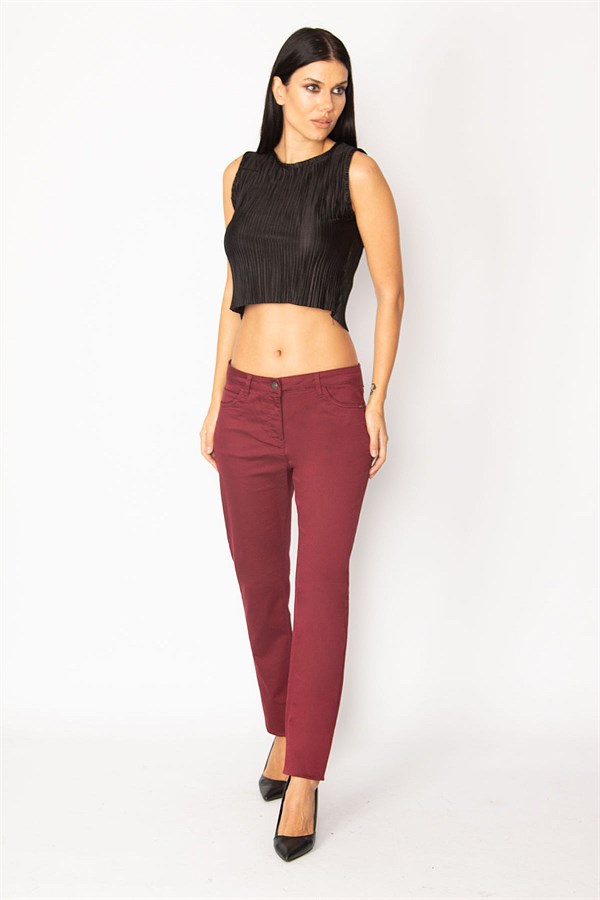 KADIN BORDO GABARDİN 5 CEP PANTOLON