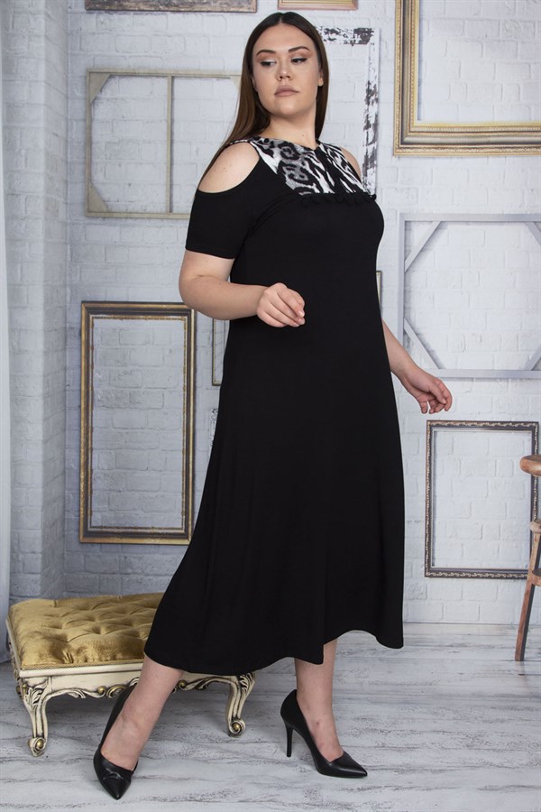 Kadın Gri Omuz Dekolteli Roba Garnili Elbise 65N25800