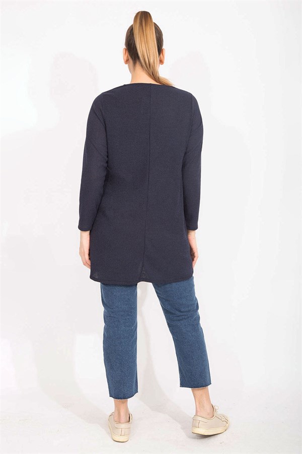 Kadın Antrasit Rahat Kesim Kaşkorse Kumaş Yakası Kuşgözü Bağcık Detaylı Uzun Tunik 65N35499