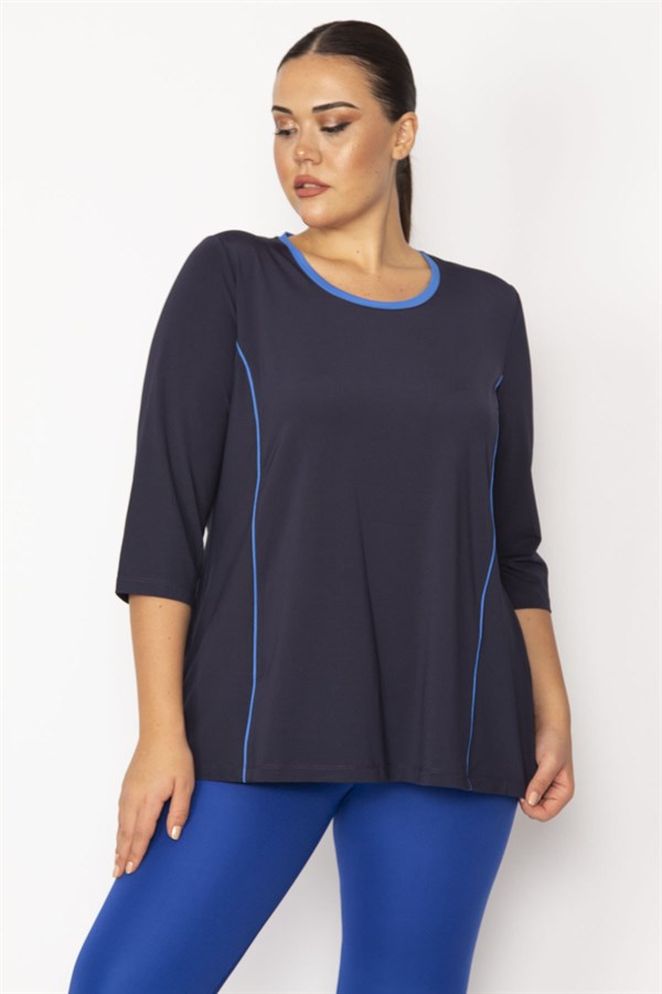 Kadın Lacivert Biye Ve Kup Detaylı Tunik 65N29275