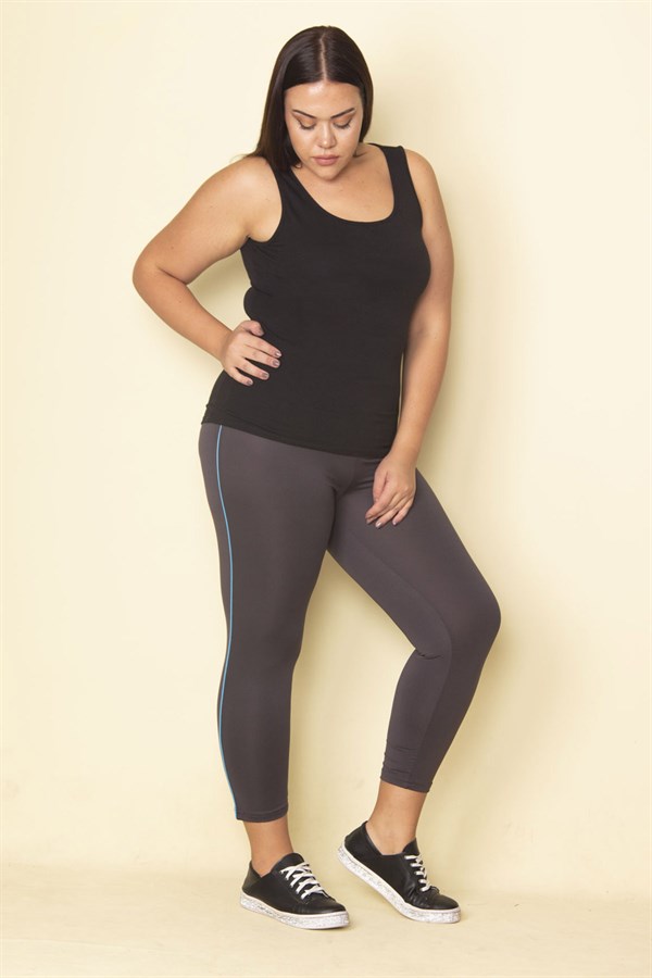 Kadın Füme Yan Şeritli Likralı Jarse Tayt Pantolon 65N28656