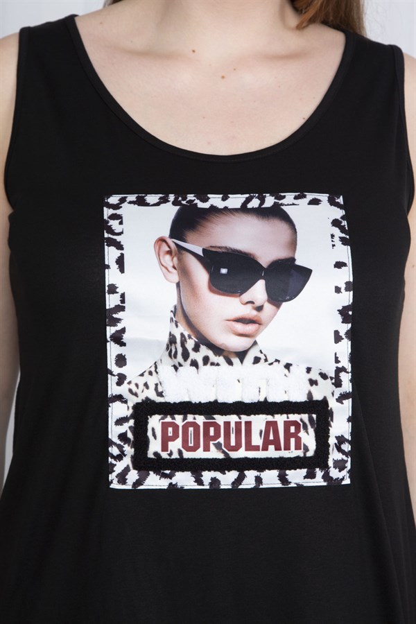 Kadın Siyah Dijital Baskılı Arka Robası File Detaylı Bluz 65N24348