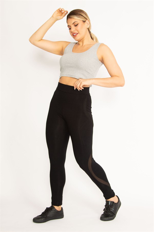 Kadın Siyah Tül Detaylı Viskon Tayt 65N34706