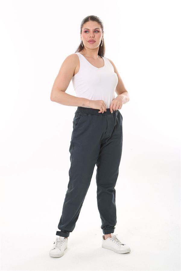 Kadın Büyük Beden Füme Bel Ve Paça Lastikli Likralı 4 Cepli Kot Pantolon 65N37827