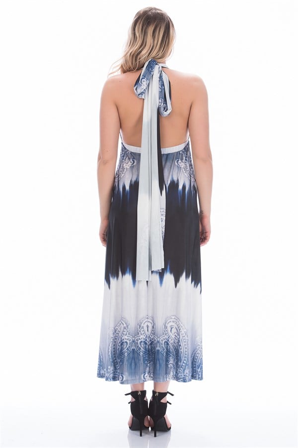 KADIN MAVİ BATİK DESEN ELBİSE