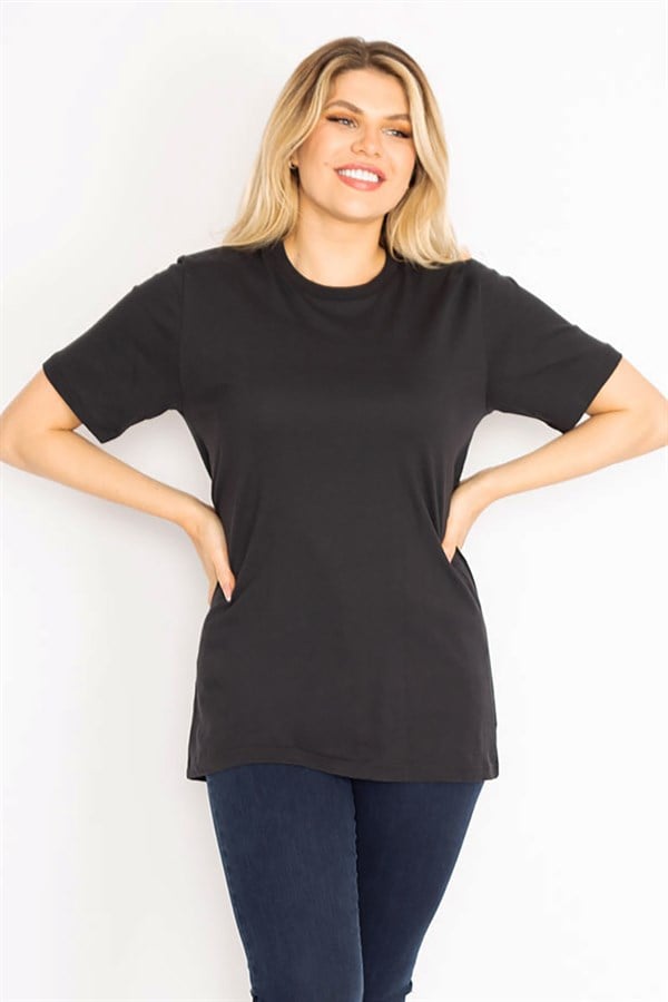 Women's Black Crew Neck Basic Blouse 65N35424