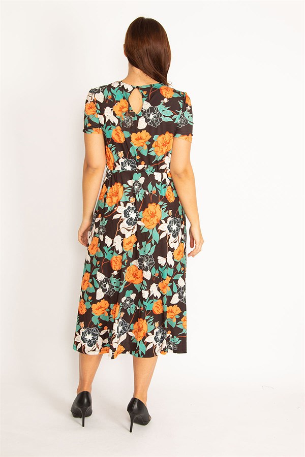 Kadın Renkli Beli Lastik Detaylı Elbise 65N35042