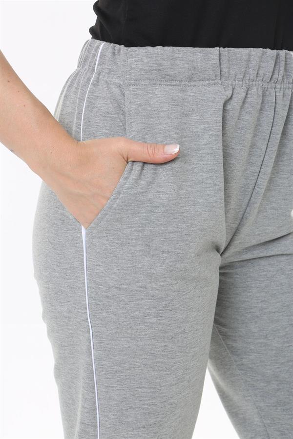 Kadın Büyük Beden Füme Biye Detaylı Yan Cepli Beli Lastikli Eşofman Alt 65N37840