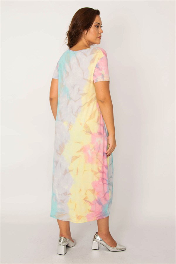 Kadın Saks Batik Desen V Yaka Cepli Elbise 65N33979