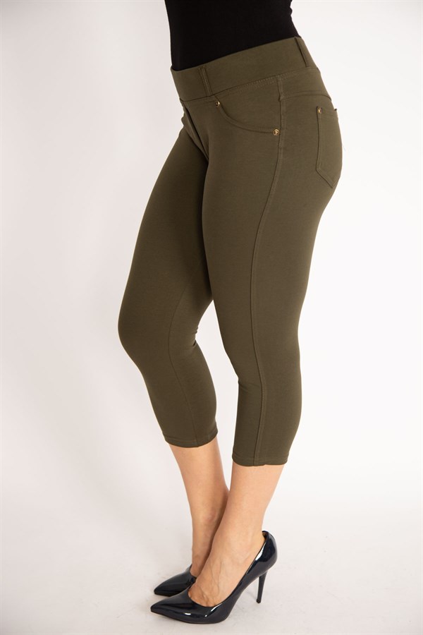 Kadın Haki Ön Süs Cep Ve Arka Cepli Tayt Kapri 65N34887