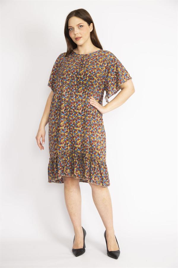 Kadın Bordo Büyük Beden Bisiklet Yakalı Etek Ucu Katlı Elbise