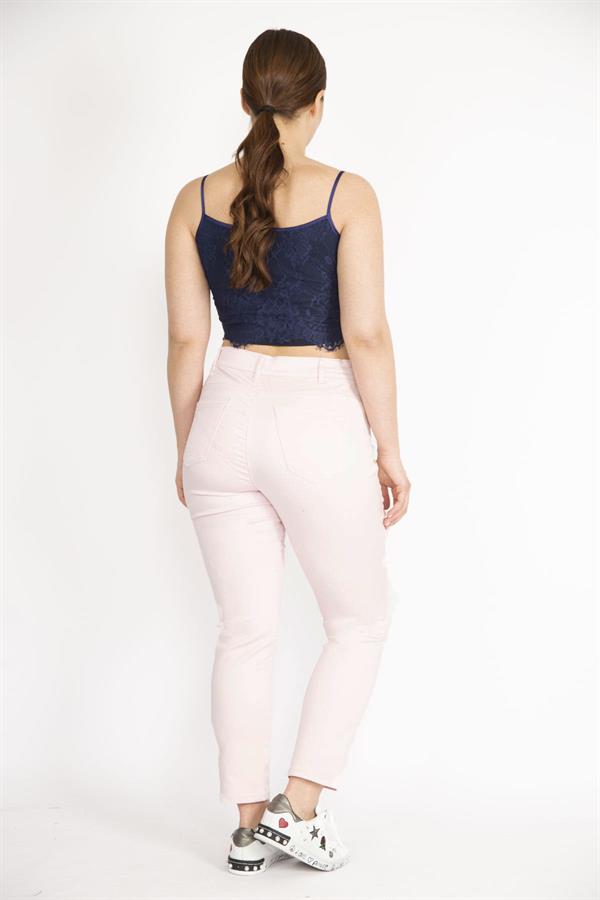 Kadın Pembe Büyük Beden 5 Cepli Likralı Gabardin Kumaş Pantolon