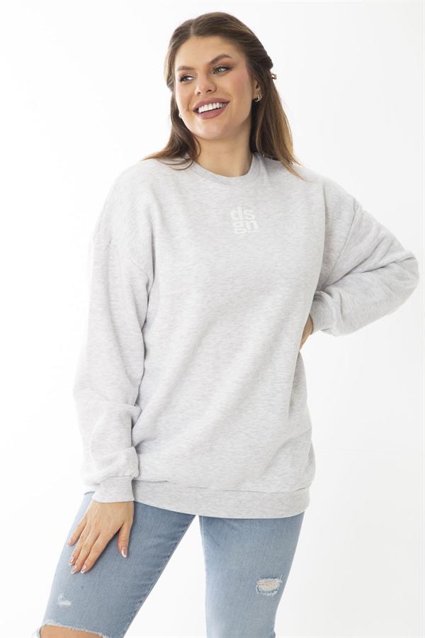 Women's Plus Size Gray Ruffled Swatshirt 65N37009