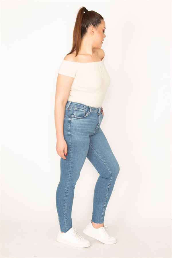 KADIN MAVİ 5 CEP LİKRALI PAÇASI PİS DİKİŞ SKİNNY JEAN PANTOLON