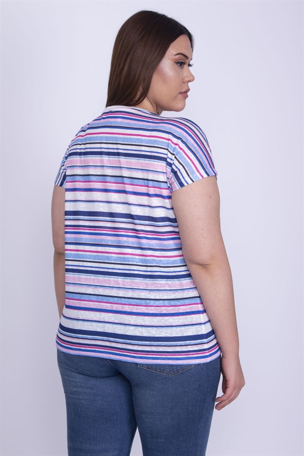 Kadın Renkli Düşük Kollu Çizgili  65N26208