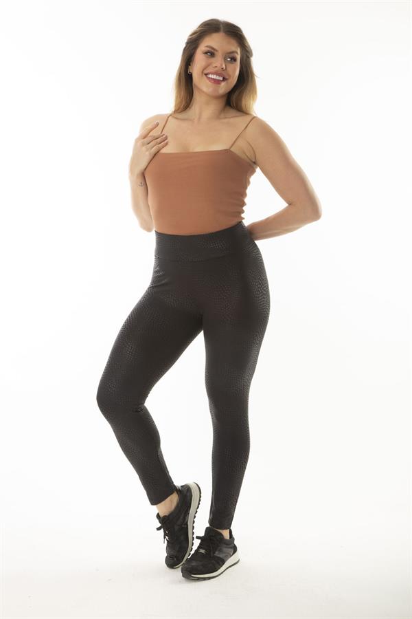 Kadın Büyük Beden Siyah Yılan Desenli Geniş Kemerli Tayt 65N37056