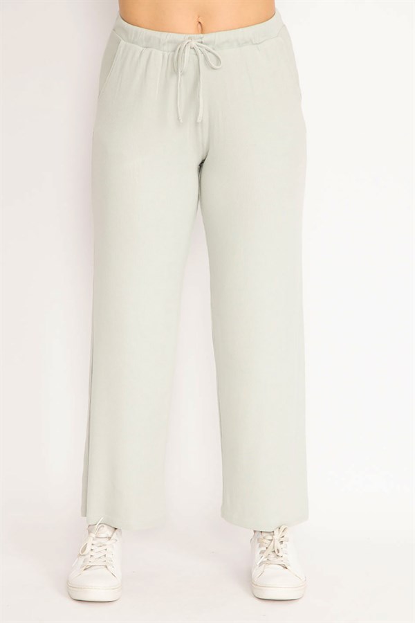 Kadın Bebe Mavisi Kendinden Çizgili Bel Bağcıklı Pantolon 65N35103