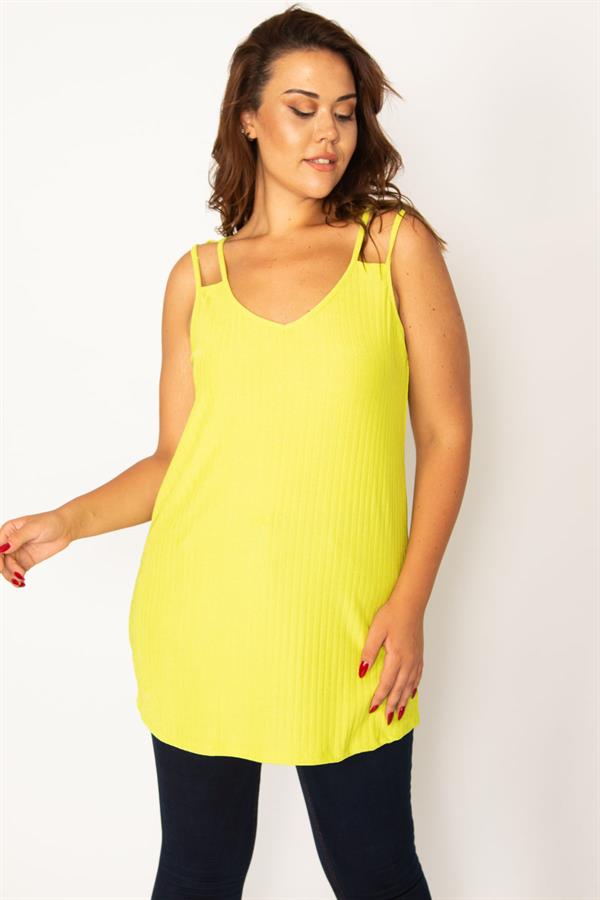 Kadın Beyaz Askı Detaylı Kendinden Çizgili Bluz 65N33954