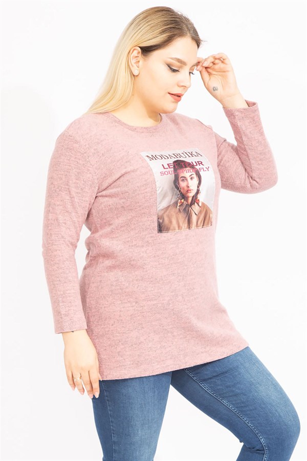 Kadın Mavi Yün Viskon Kumaş Aplike Ve Yan Yırtmaç Detaylı Tunik 65N35449