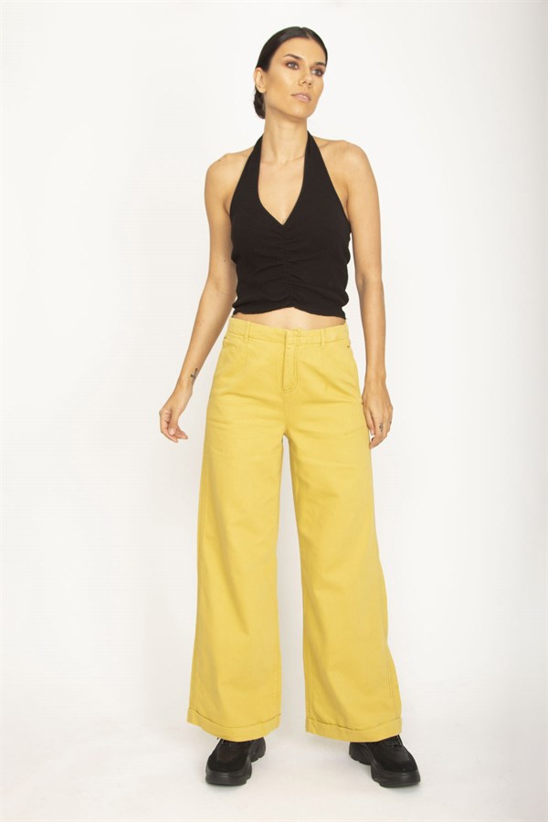 WOMEN'S SAFFRON WAIST DETAILED WIDE LEG DOUBLE LEG TROUSERS