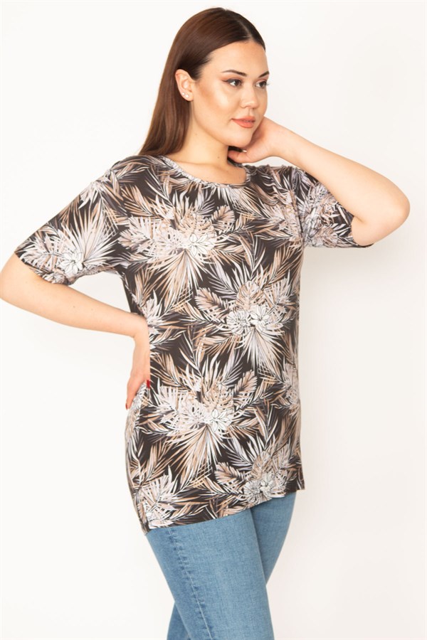 KADIN VİZON BİSİKLET YAKALI DESENLİ BLUZ