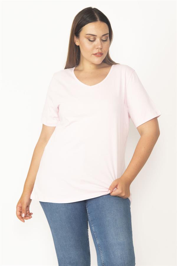 Women's White V-Neck Oversize Basic T-Shirt 65N27096
