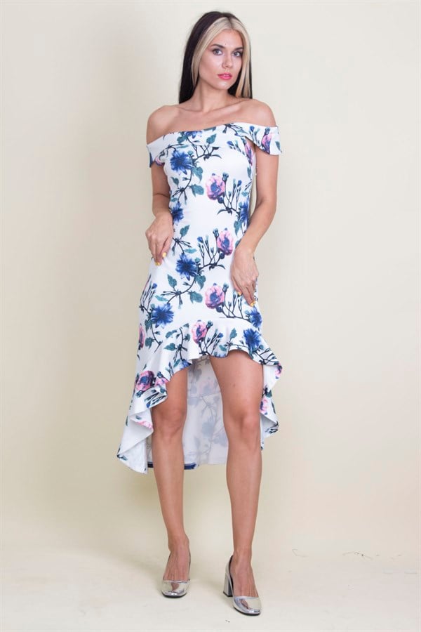 PATTERNED DRESS WITH SHOULDER DETAILS